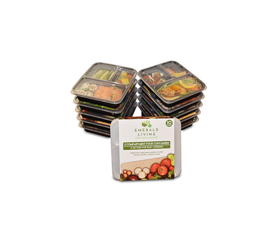 Elemento de la categoría hogar |10 pack| 3 Compartimento comida Prep Contenedor. Bento Box Set con tapa. SAFEPRINT para