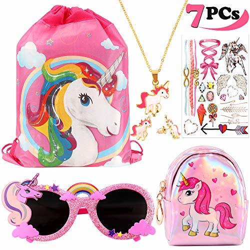 Producto vamei 7 Paquete Unicornios Mochila con cordón Goodie Bags Unicorn Glasses Collar