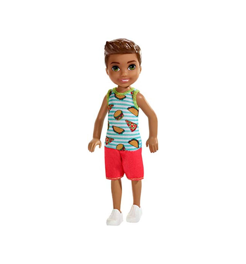 Producto Mattel i Suoi Amici Barbie Chelsea-Muñeco Moreno con Camiseta de Comida, Juguetes