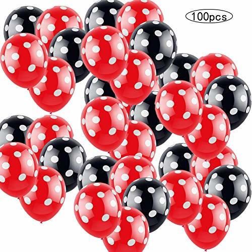 100 PSC Decoraciones de cumpleaños de Minnie Mouse rojas y negras para