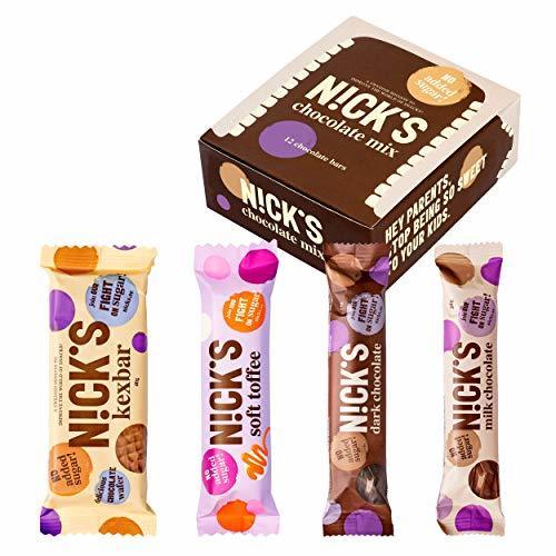 Places NICKS Chocolate Mix, Barritas de chocolate surtidas, sin azúcar añadido, sin gluten