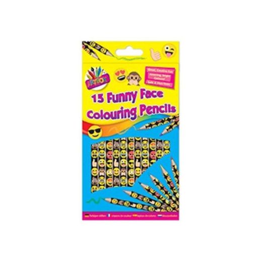 15 x Funny Face Emoji Design Colouring Colour Pencils School Home Party Bag Fillers