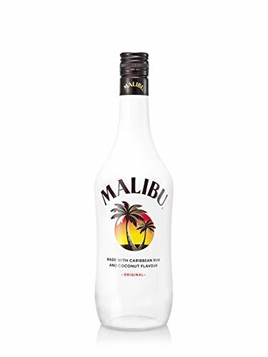 Producto Malibu' carribean white rum coconut confezione in bottiglia di vetro da 1