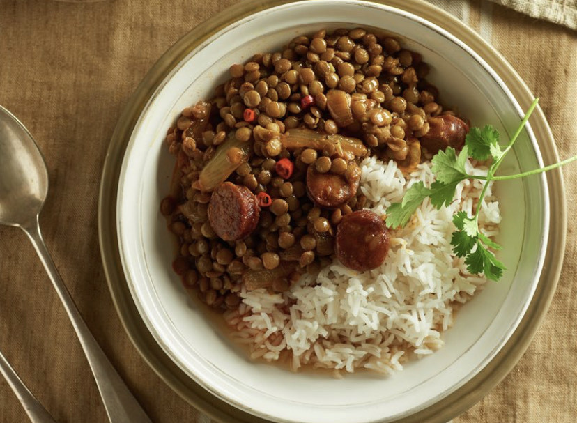 Moda Lentejas guisadas con chorizo y arroz basmati 