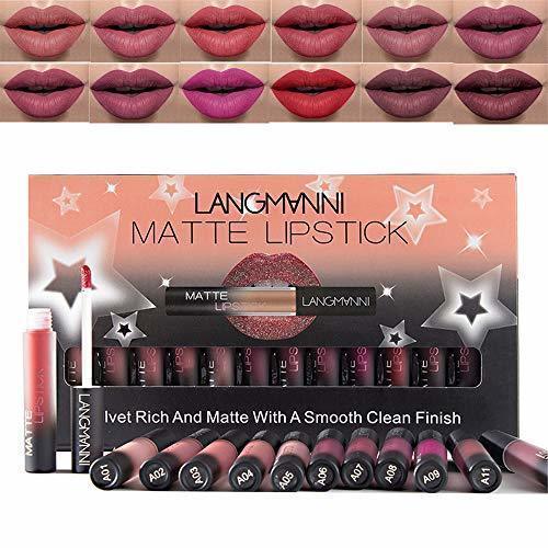 Social 12 unids/set mate líquido lápiz labial conjunto, a prueba de agua nutritivo