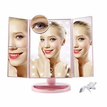 DFGJ Espelho De Maquilhagem Iluminado Com Leds 1X2X3X Tri-Dobrar Espelho De Maquilhagem