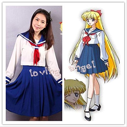 WSJDE Anime Sailor Moon Sailor Venus Cosplay Disfraz Uniforme Escolar Vestido Personalizado tamaño XXL