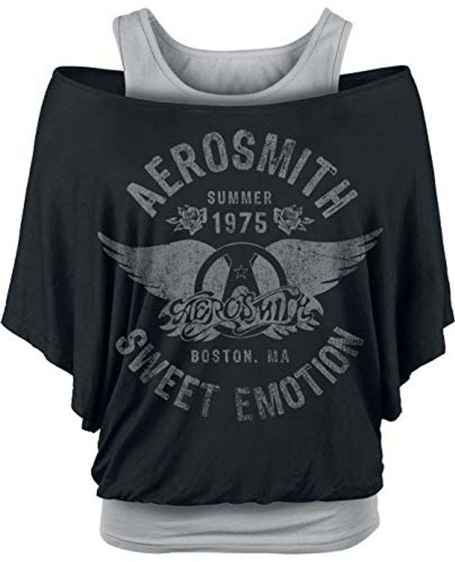 Moda Aerosmith Sweet Emotion Mujer Camiseta Negro