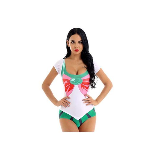 inhzoy Bañador de Una Pieza para Mujer Cosplay Anime Marinera Traje de Baño Natación Sailor Moon Luna Bikini Swimsuit Jumpsuit de Pole Dance Clubwear Verde Small