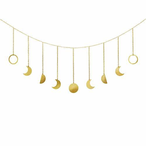 Lugar Mkouo Moon Phase Garland with Chains Boho Gold Shining Phase Wall Hanging