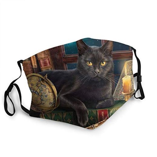 Cubreboca para adultos con diseño de gato negro y luz de luna