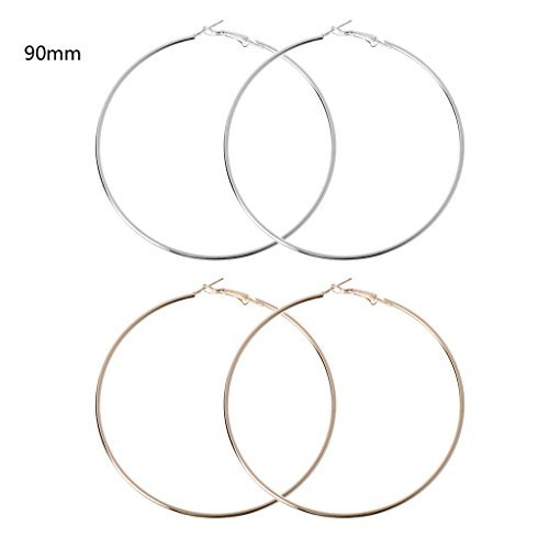 Lugar ZOOMY Hoop Earrings 2 Pairs Super Big Round Circles Hoop Earrings Golden