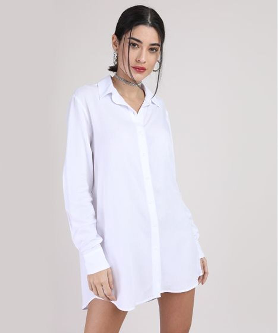 Fashion Camisa branca longa 