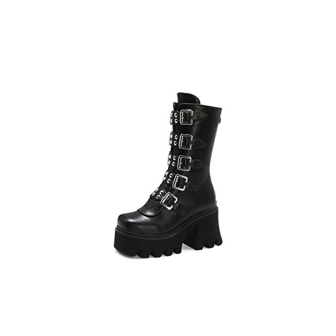 Fashion XTR Winter Gothic Punk Botas de Plataforma para Mujer Negro Hebilla Correa