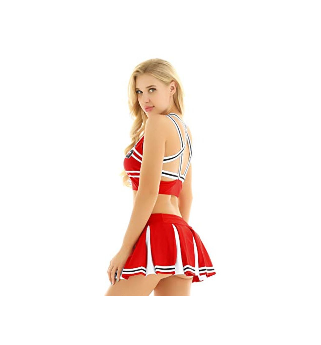 Fashion dPois Disfraz de Animadora Uniforme Mujer Sexy Traje de Porrrista Escuela Top Corto sin Mangas Falda Corta Plisada High School Costume Cosplay Rojo Small