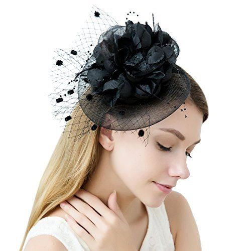 JaosWish Tulle Pluma Fascinator Headband Net Flor Hairclip para el partido de