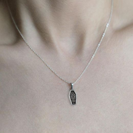 MORALITY. Tiny Skeleton Coffin Silver Necklace – REGALROSE
