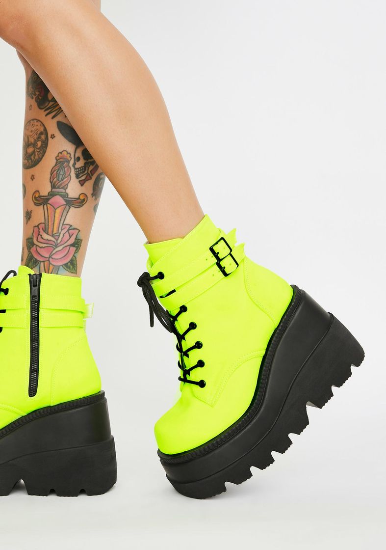 Social Demonia UV Reactive Neon Yellow Technopagan Wedge Platform ...