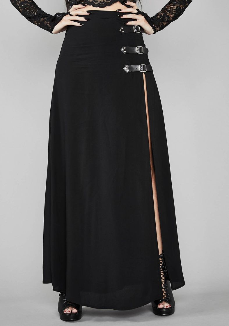 Social Widow Buckle Slit Maxi Skirt | Dolls Kill