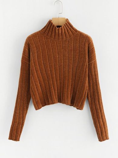 High Neck Raw Hem Crop Sweater | SHEIN USA