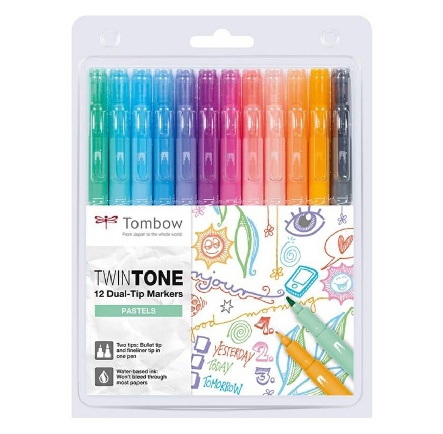 Moda Tombow - TwinTone 12 canetas - Brush Pen, Ponta fina