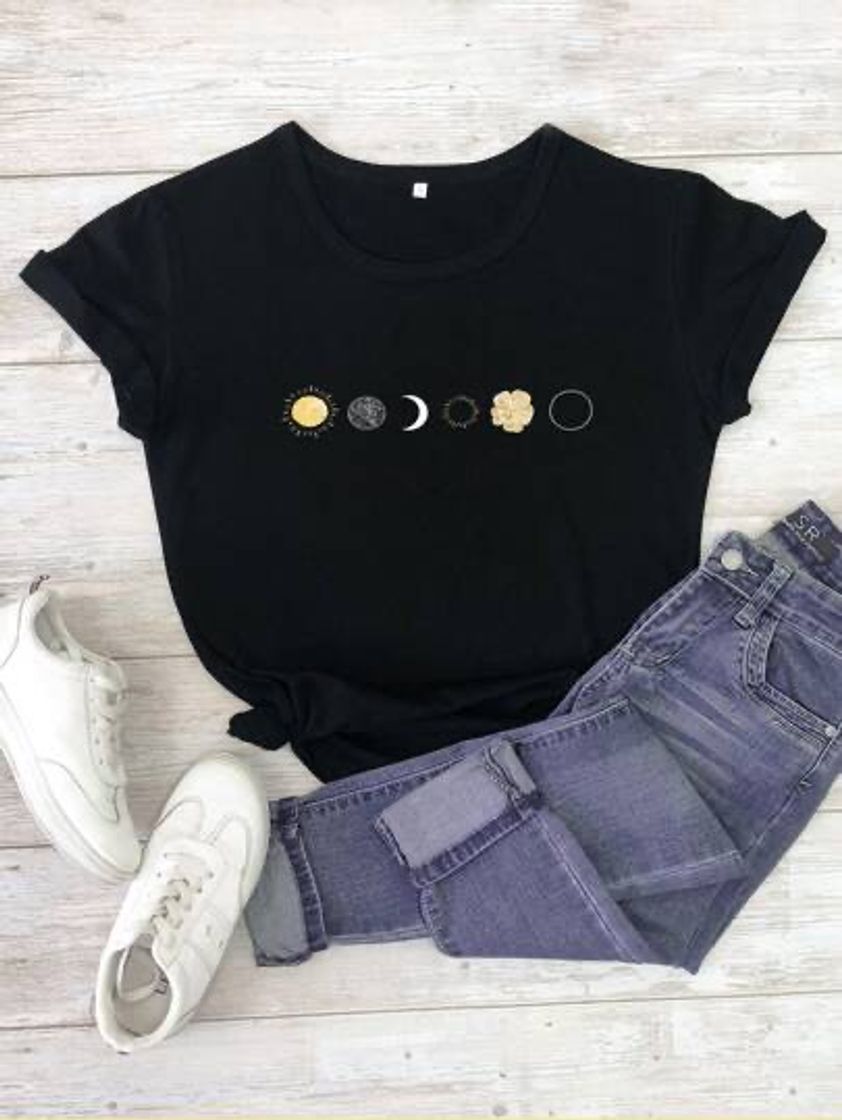 Fashion Camiseta fases da lua