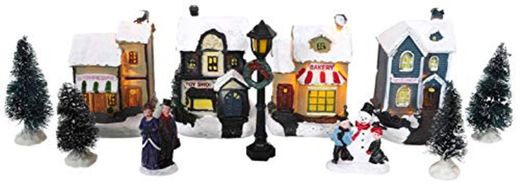TOYLAND® Mini Christmas Village & Shop Scene Set con Luces LED -