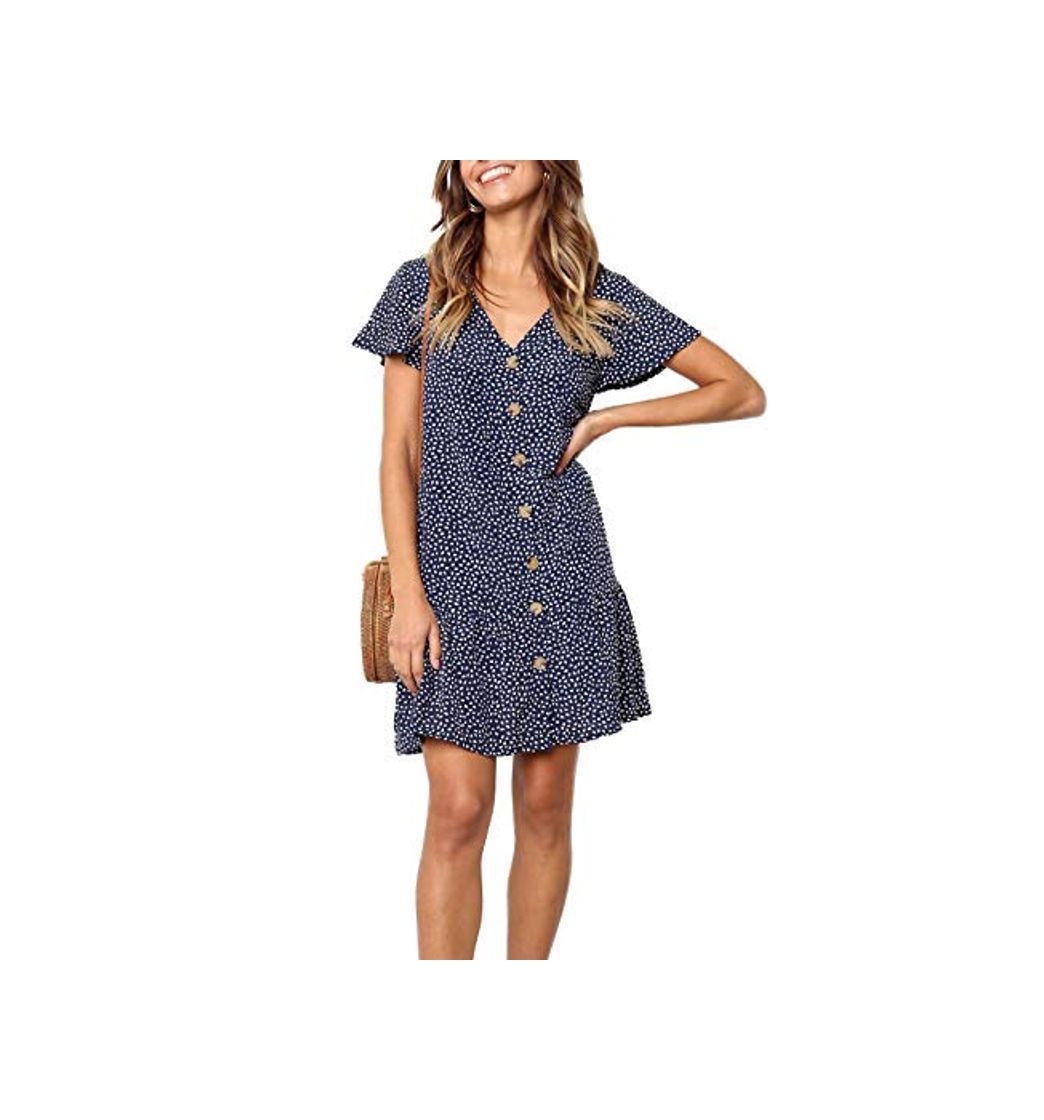 Social Ajpguot Verano Mujer Impresión Mini Vestidos de Playa Elegante Corto Dress de