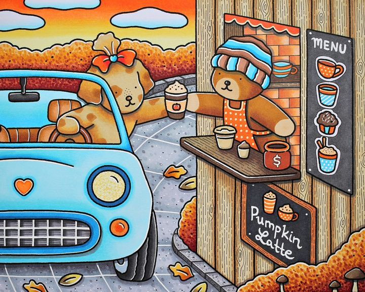 Social drive thru en café con leche de calabaza