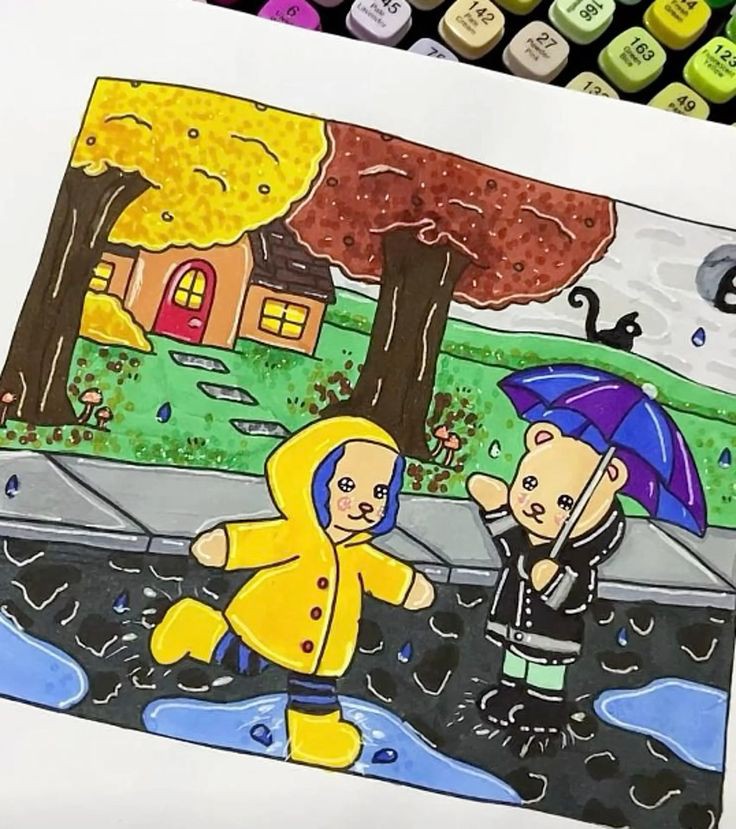 Social Película de Coraline, la caricatura retrata a Wybie y Coraline jugando bajo la lluvia.