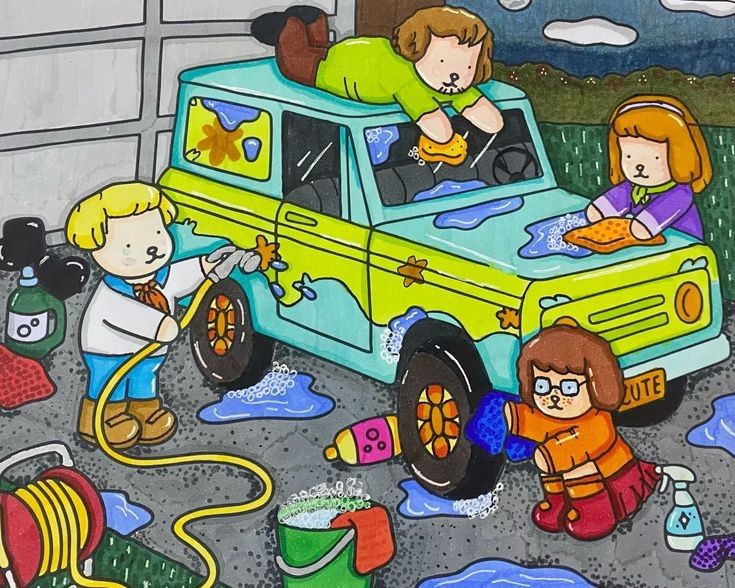 Social La pandilla de Scooby Doo lavando la furgoneta de caza de fantasmas 👻