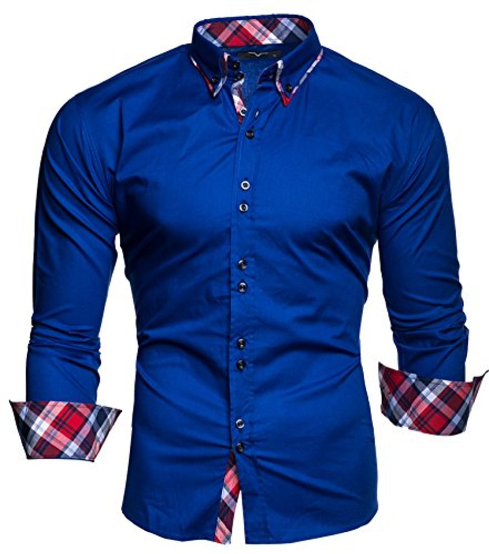 Fashion Kayhan Hombre Musteraermel Camisa Blue S