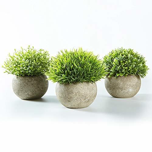 Product Jobary Set de 3 Plantas Artificiales con Césped Verde en Macetas Grises