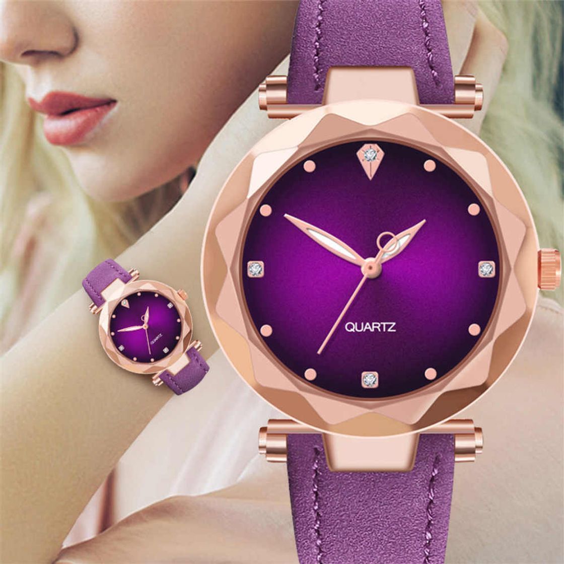 Moda WZFCSAEAE New Starry Dial Reloj de Mujer Reloj de Cuarzo Dorado para