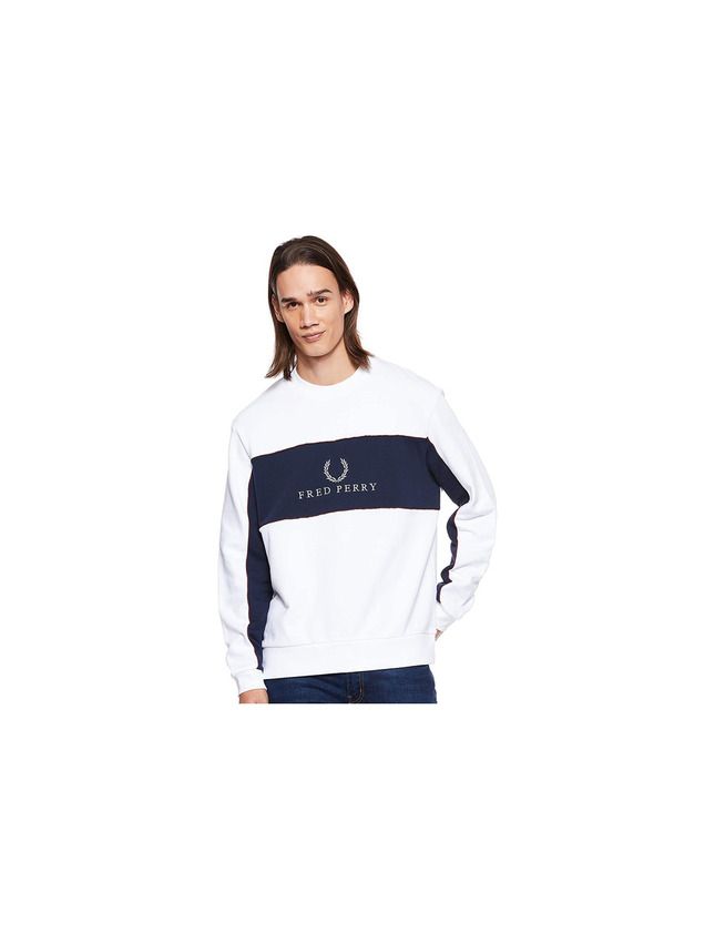 Moda Fred Perry M4553-PANEL Piped SWEATSHIRT-100-L Sudadera, Blanco