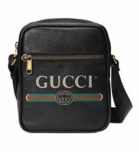 Social Gucci Logo Signature Print Side Messenger Bandolera cruzada de cuero negro Italia