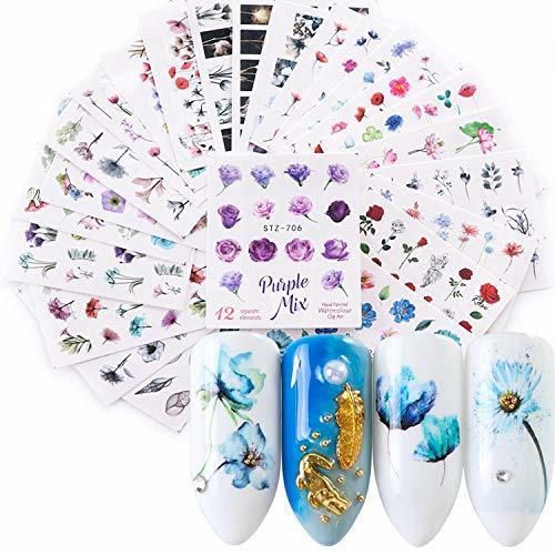 Pegatinas Uñas，Kapmore 24 Hojas Pegatinas Uñas Decorativas Nail Art Stickers Elegante Estampado