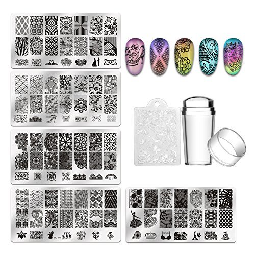 Beauty Biutee 5 pcs Placas Estampacion Uñas de Acero Inoxidable Nail Art Estampador