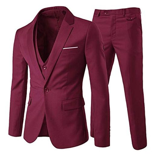 Cloudstyle Traje Slim Fit negocios 3 pieza un botón de la boda Formal Wear para Hombres XS Vino Rojo