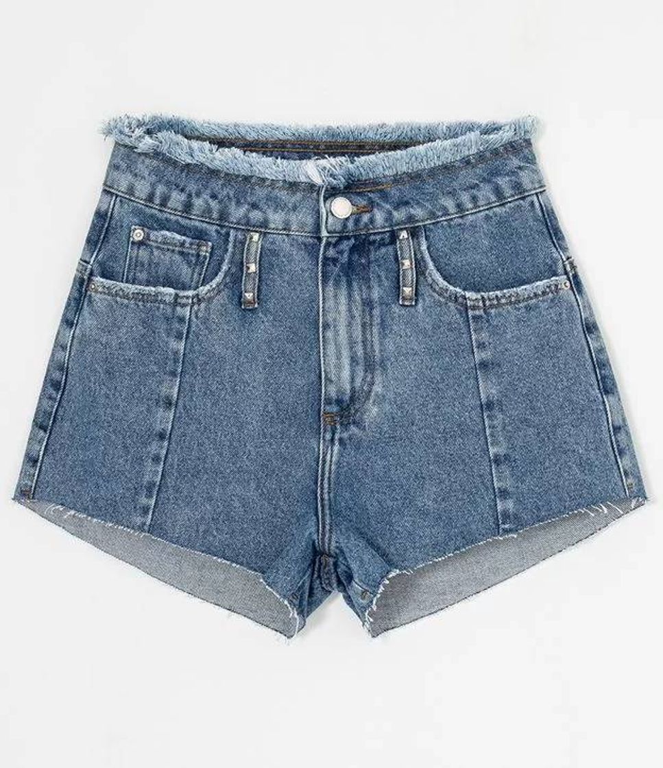 Short Jeans Liso com Cós Desfiado
