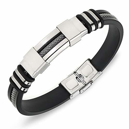 Product Suyi Pulsera Ajustable De Los Hombres Pulsera De Silicona Brazalete De Acero