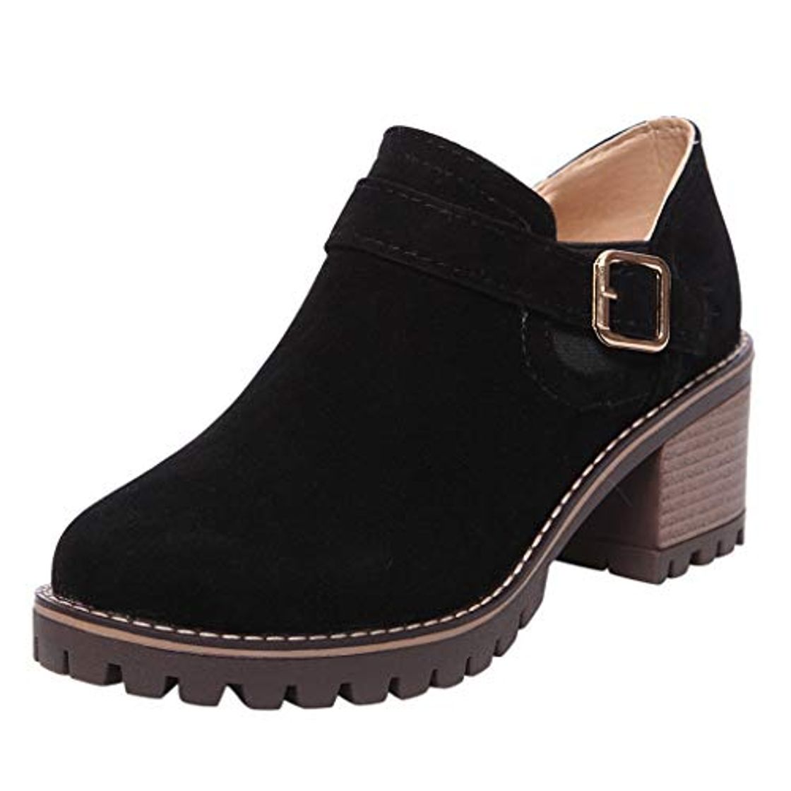 Producto Botines Mujer Otoño Invierno Clásicas Botas Calientes de Cremallera Lateral Zapatos de Tacón de 6 cm Botines Mujer Tacon Medio Botines de Fiesta Mujer con Hebilla Antideslizante Comodos Negro