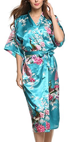 Lugar Avidlove Pijama Lencería Kimono Largo Pavo de satén y Estampado Floral para