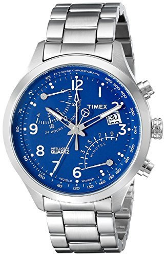 Places Timex Men's TW2P60600 Intelligent Quartz Fly-Back Chronograph Silver-Tone/Blue Stainless Steel Bracelet Watch