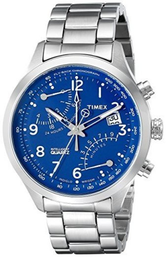 Timex Men's TW2P60600 Intelligent Quartz Fly-Back Chronograph Silver-Tone/Blue Stainless Steel Bracelet Watch