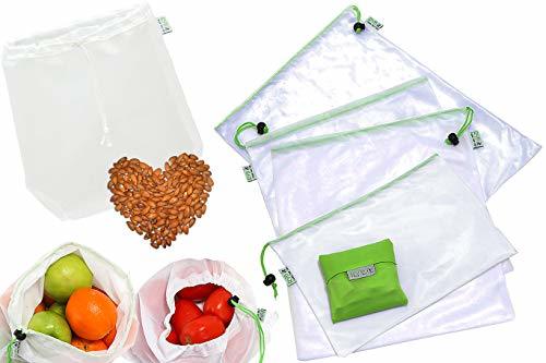 Home RYBit Set de 9 Bolsas de Malla Reutilizables +1 Bolsa de Leche