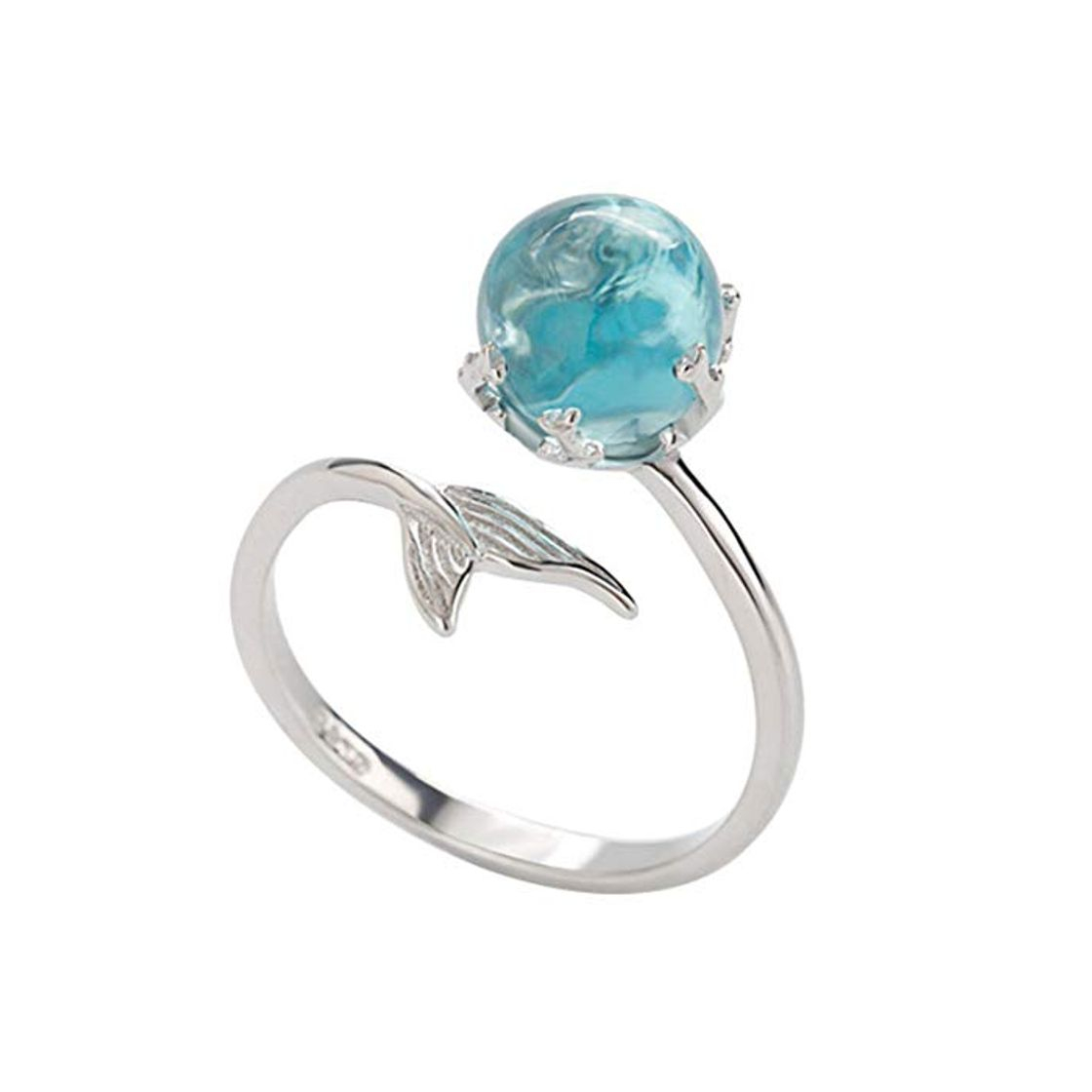 Moda AchidistviQ Anillo ajustable con forma de cola de sirena azul con diamantes