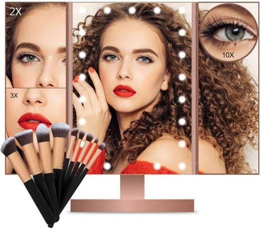 Espejo De Maquillaje Con Set De Brochas