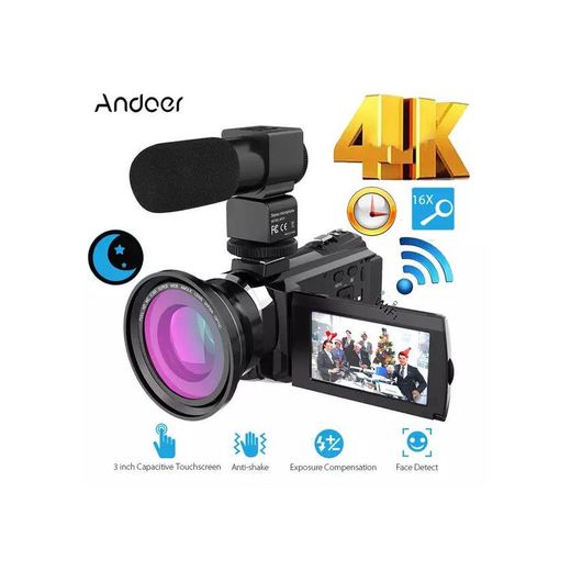 Andoer 4 k 1080 p 48mp wifi profissional câmera de vídeo dig