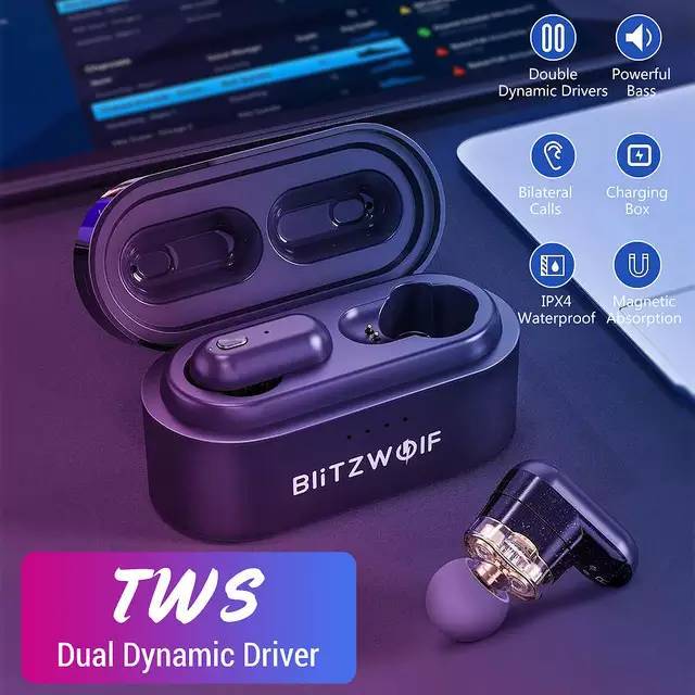 Product Blitzwolf duplo driver dinâmico tws bluetooth v5.0 fone de o